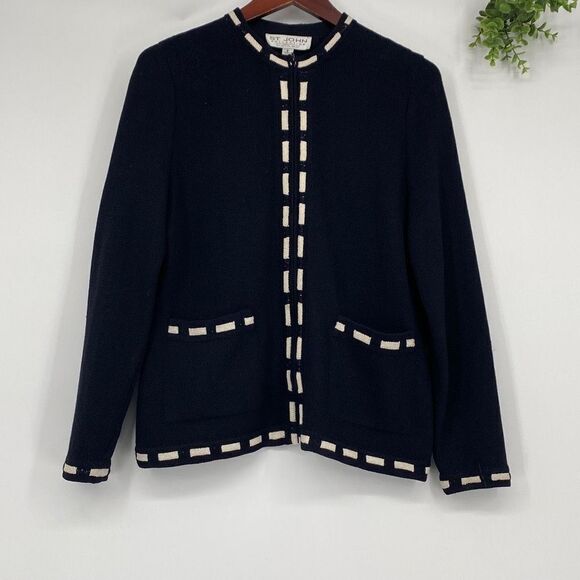 ST JOHN Collection By Marie Gray Santana Knit Zip -Up Cardigan Jacket Pockets Bl - Picture 1 of 15